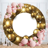 Aperturee - Gold Glitter Ball Round White Birthday Backdrop