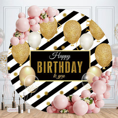 Aperturee - Gold Glitter Ballons Round Birtdhay Backdrop