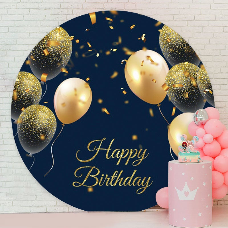 Aperturee - Gold Glitter Ballons Round Birthday Backdrop