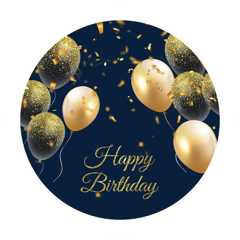 Aperturee - Gold Glitter Ballons Round Birthday Backdrop