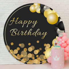 Aperturee - Gold Glitter Bokeh Round Black Birthday Backdrop