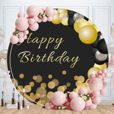 Aperturee - Gold Glitter Bokeh Round Black Birthday Backdrop