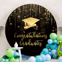 Aperturee - Gold Glitter Bokeh Round Black Graduation Backdrop