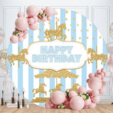 Aperturee - Gold Glitter Carousel Blue Round Birthday Backdrop