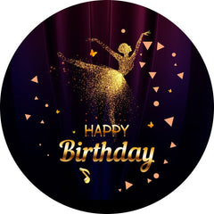 Aperturee - Gold Glitter Dancer Round Girls Happy Birthday Backdrop