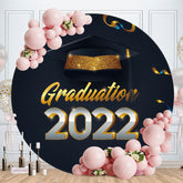 Aperturee - Gold Glitter Graduation 2022 Round Black Backdrop