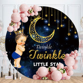 Aperturee - Gold Glitter Moon Star Round Boys Baby Shower Backdrop