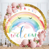 Aperturee - Gold Glitter Rainbow Round Welcome Birthday Backdrop
