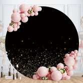 Aperturee - Gold Glitter Round Black Birthday Party Backdrop