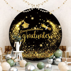 Aperturee - Gold Glitter Round Black Graduates Backdrops