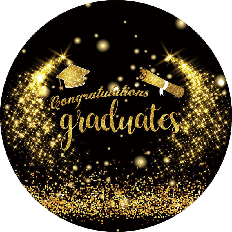 Aperturee - Gold Glitter Round Black Graduates Backdrops
