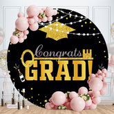 Aperturee - Gold Glitter Round Black Graduation Backdrop