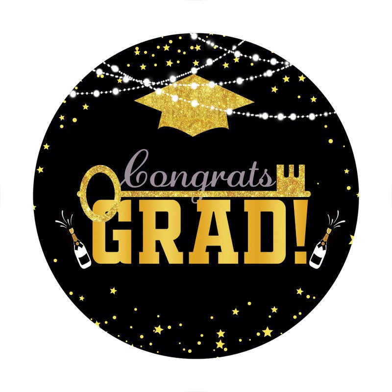 Aperturee - Gold Glitter Round Black Graduation Backdrop