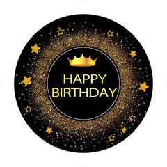 Aperturee - Gold Glitter Round Black Happy Birthday Backdrop