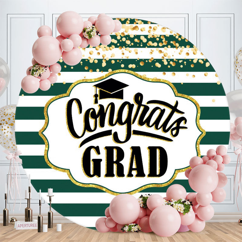 Aperturee - Gold Glitter Round Green Graduation Backdrop