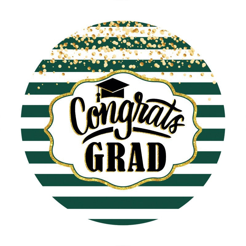 Aperturee - Gold Glitter Round Green Graduation Backdrop