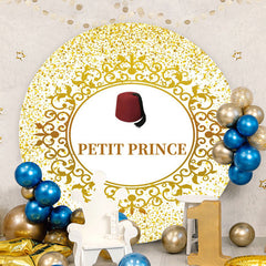 Aperturee - Gold Glitter Round Petie Prince Baby Shower Backdrop