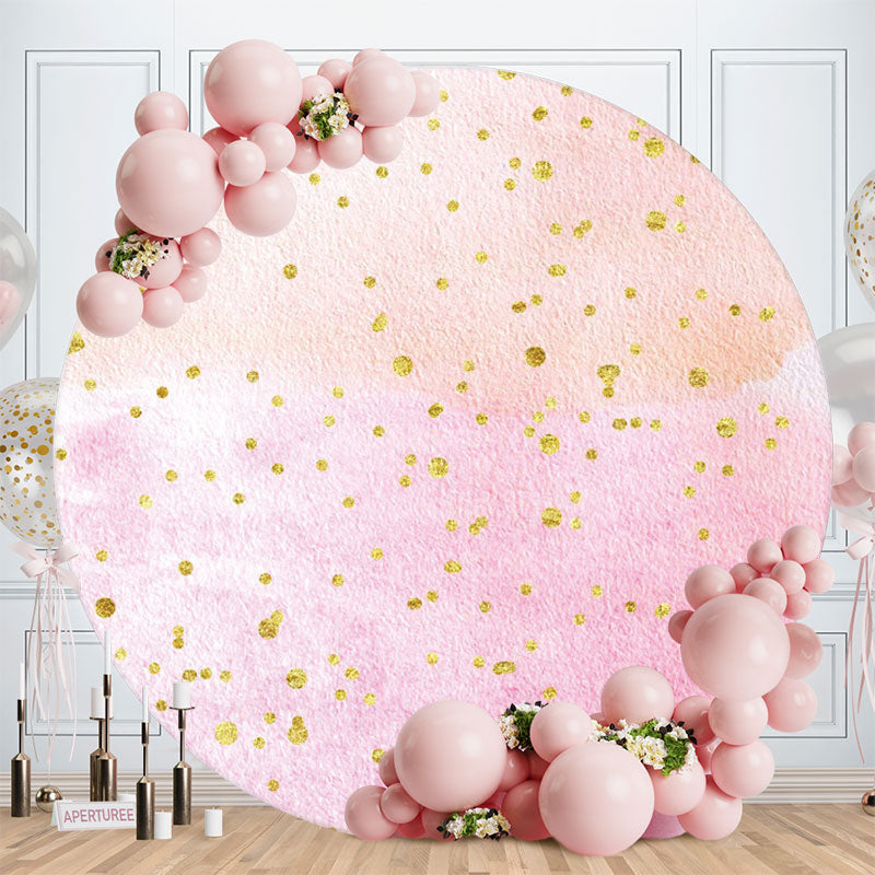 Aperturee - Gold Glitter Spot Round Pink Birthday Party Backdrop
