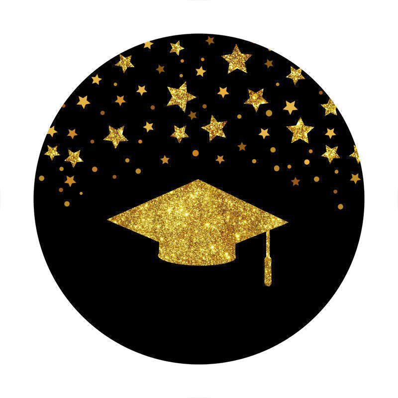 Aperturee - Gold Glitter Star Round Black Graduation Backdrop