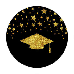 Aperturee - Gold Glitter Star Round Black Graduation Backdrop