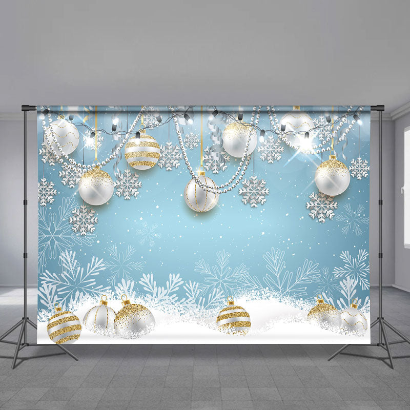 Aperturee - Gold Silver Glitter Balls Blue Christmas Backdrop