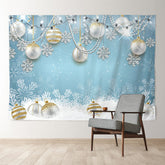 Aperturee - Gold Silver Glitter Balls Blue Christmas Backdrop