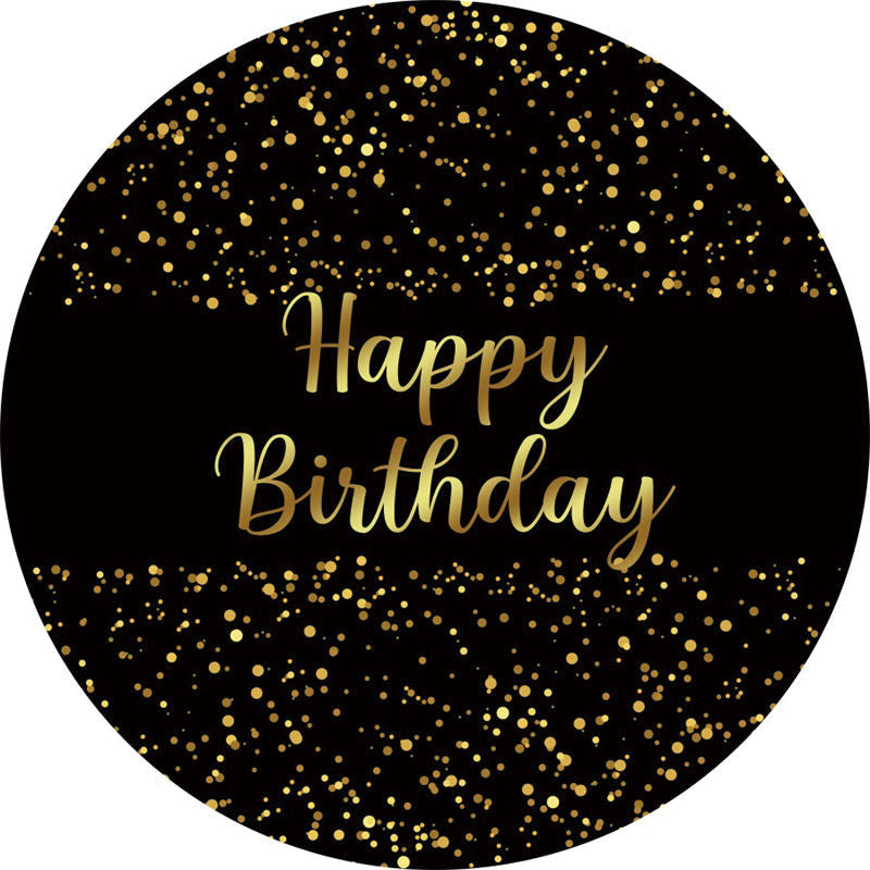 Aperturee - Gold Spot Black Round Happy Birthday Backdrop