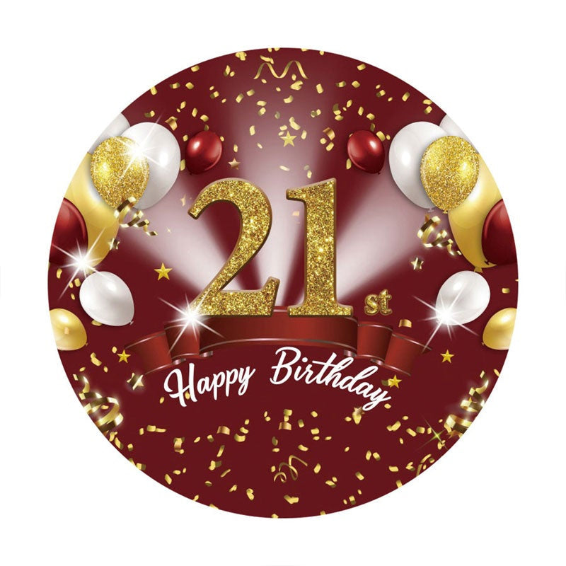 Aperturee - Golden Glitter Balloons Circle 21St Birthday Backdrop