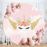 Aperturee - Golden Wings Unicorn Circle Happy Birthday Backdrop