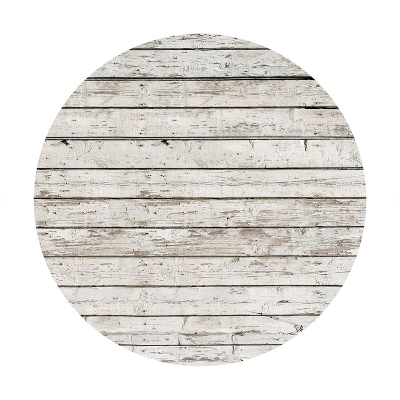 Aperturee - Grayish White Round Birthday Wooden Backdrop