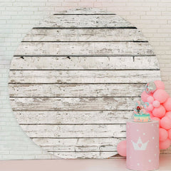Aperturee - Grayish White Round Birthday Wooden Backdrop