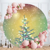 Aperturee - Green Glitter Bokeh Round Christmas Tree Backdrop