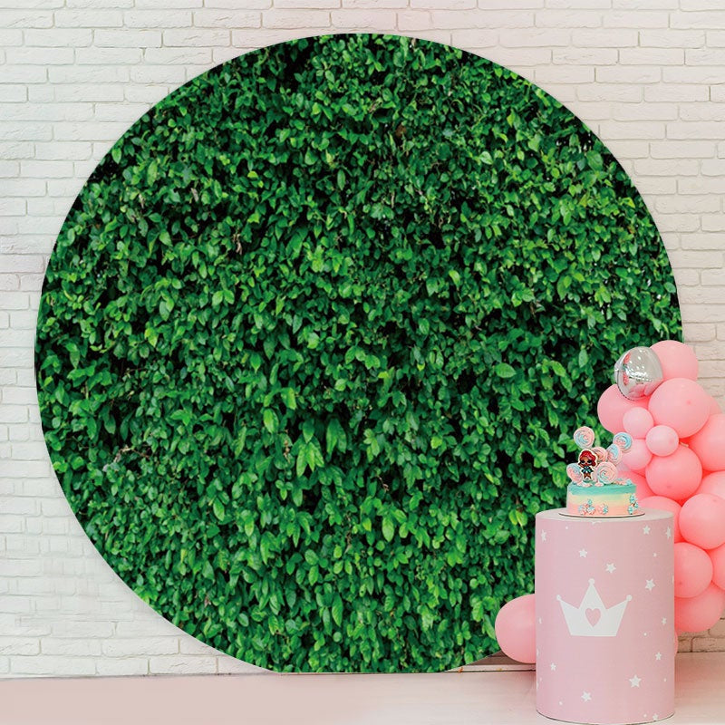 Aperturee - Green Leaves Circle Happy Birthday Backdrop