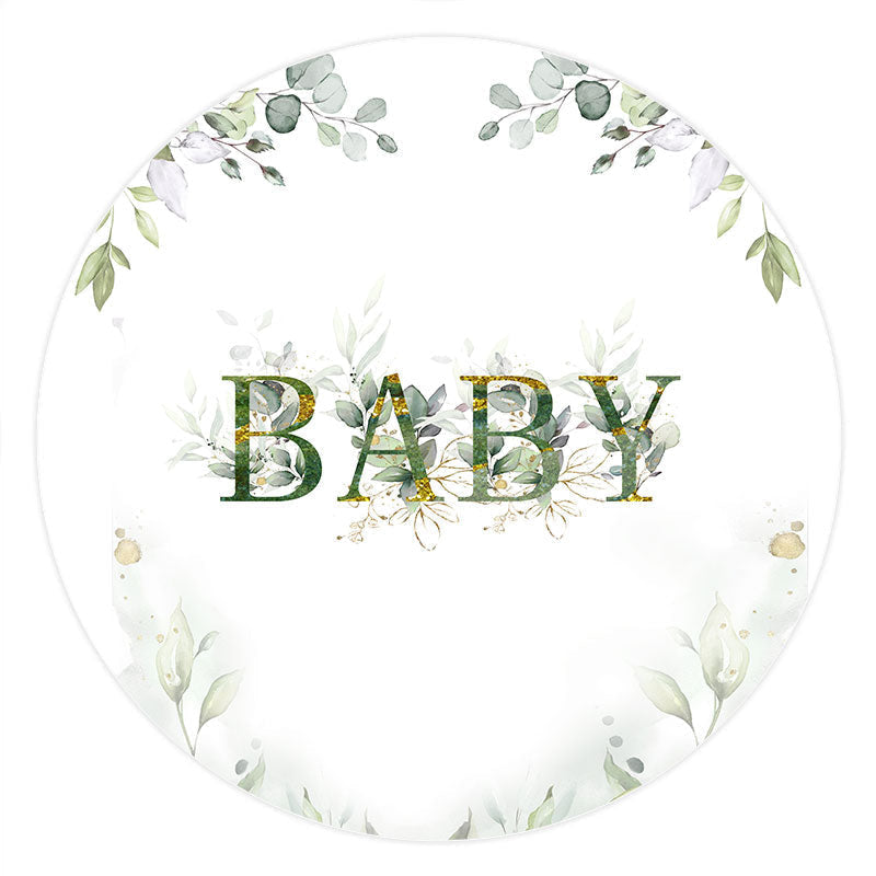 Aperturee - Green Leaves Glitter Round Baby Shower Backdrop
