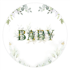 Aperturee - Green Leaves Glitter Round Baby Shower Backdrop