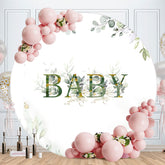 Aperturee - Green Leaves Glitter Round Baby Shower Backdrop
