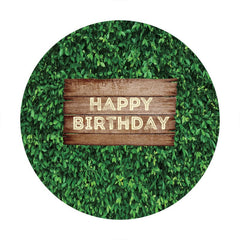 Aperturee - Green Leaves Wooden Circle Happy Birthday Backdrop