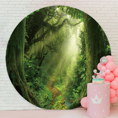 Aperturee - Green Nature Forest Round Happy Birthday Party Backdrop