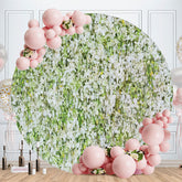 Aperturee - Green White Flower Round Happy Birthday Backdrop