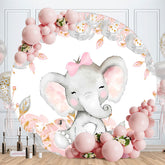 Aperturee - Grey Elephant Round Pink Baby Shower Backdrop