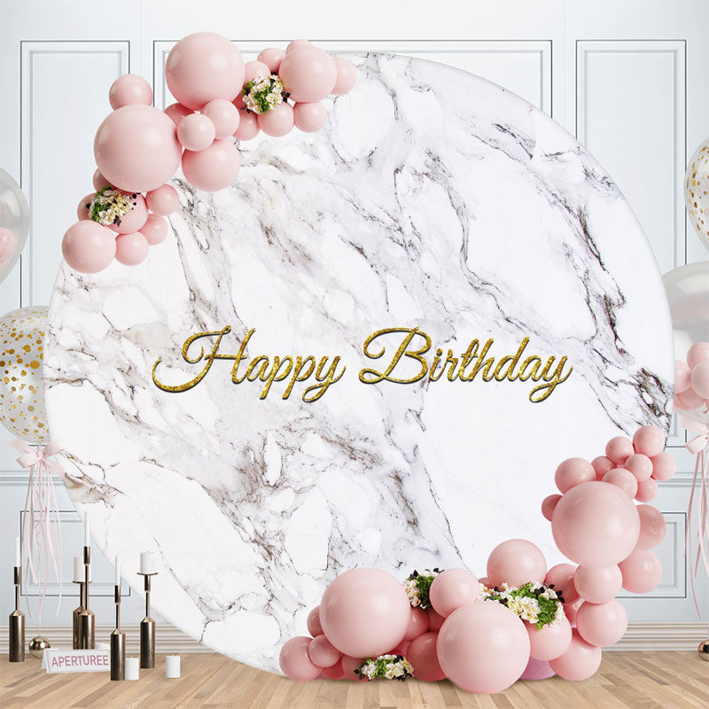 Aperturee - Grey Marble Texture Round Gold Birthday Backdrop