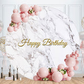 Aperturee - Grey Marble Texture Round Gold Birthday Backdrop