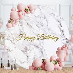 Aperturee - Grey Marble Texture Round Gold Birthday Backdrop