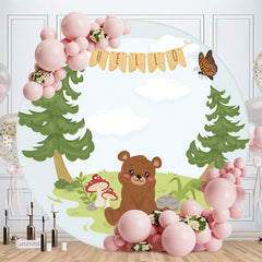 Aperturee - Hello Forest Bear Round Baby Shower Backdrop