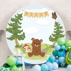 Aperturee - Hello Forest Bear Round Baby Shower Backdrop