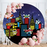 Aperturee - High Builddings Night Round Birthday Backdrop