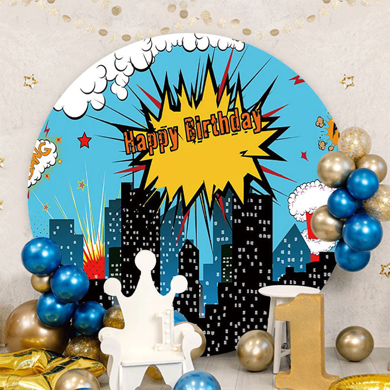 Aperturee - High Builddings Round Bang Birthday Backdrop