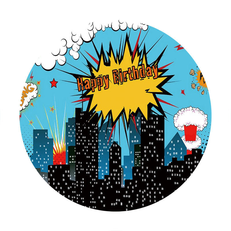Aperturee - High Builddings Round Bang Birthday Backdrop