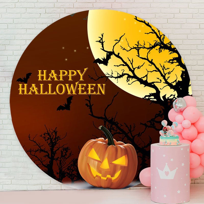 Aperturee - Horror Night Pumpkin Round Halloween Backdrop