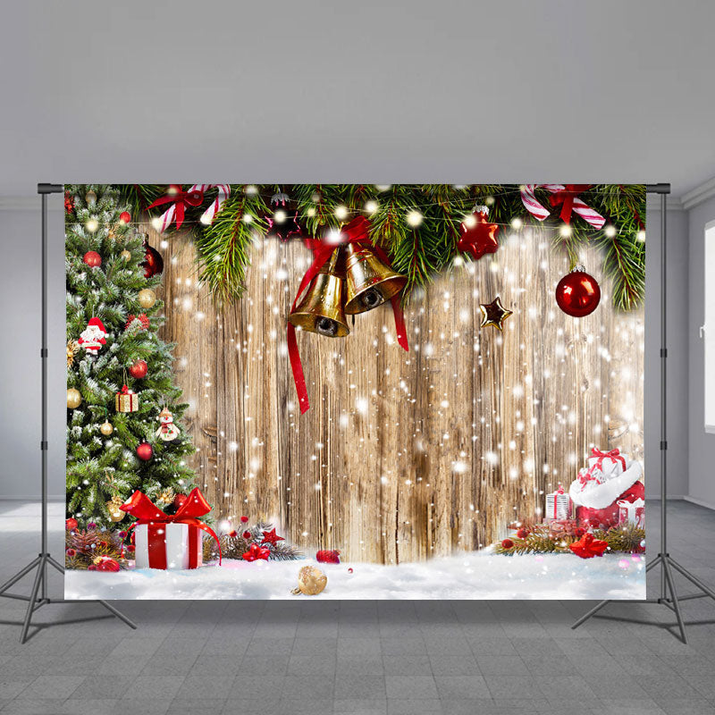 Aperturee - Jingle Bells Wooden Snowy Gift Christmas Backdrop